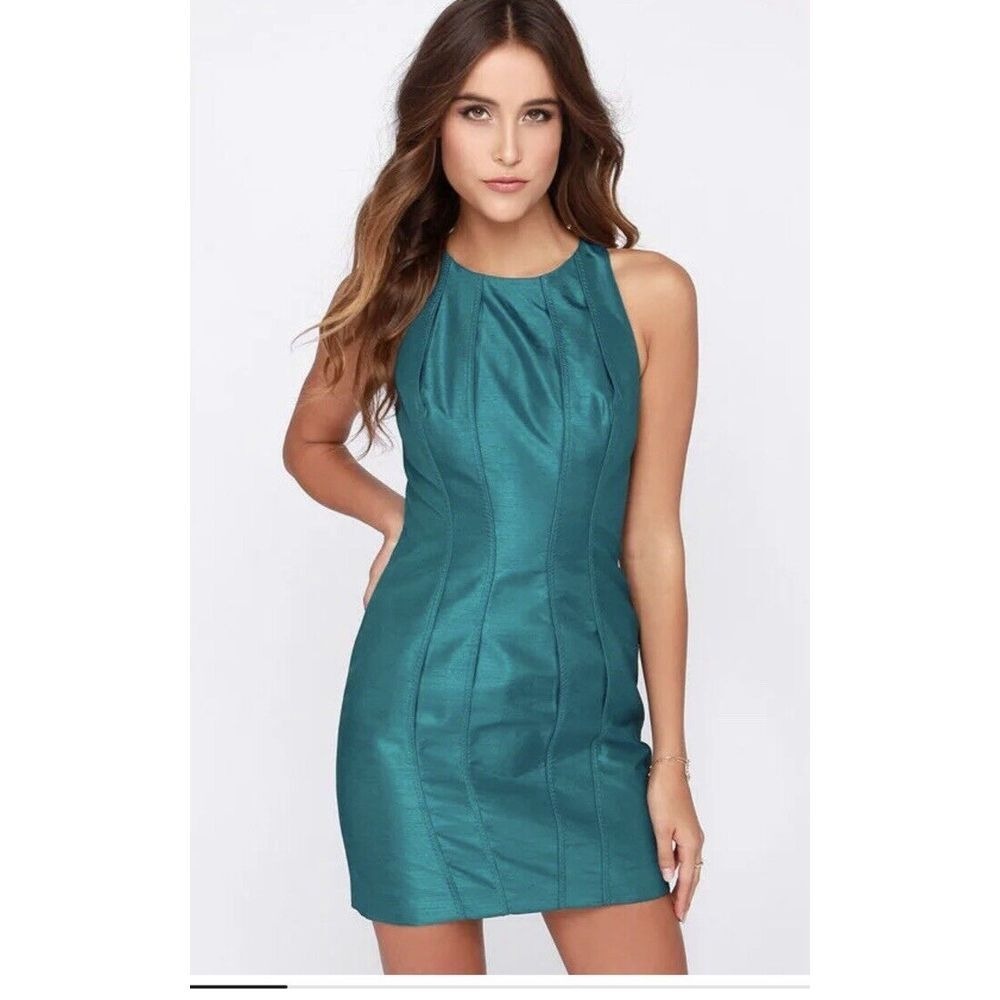 NWTS KEEPSAKE where I find you TEAL Green DRESS Medium Bodycon Sleeveless